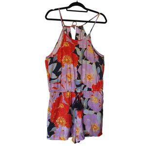 Ann Taylor Loft Womens Floral Halter Romper Purple Red Orange Tassel Size M